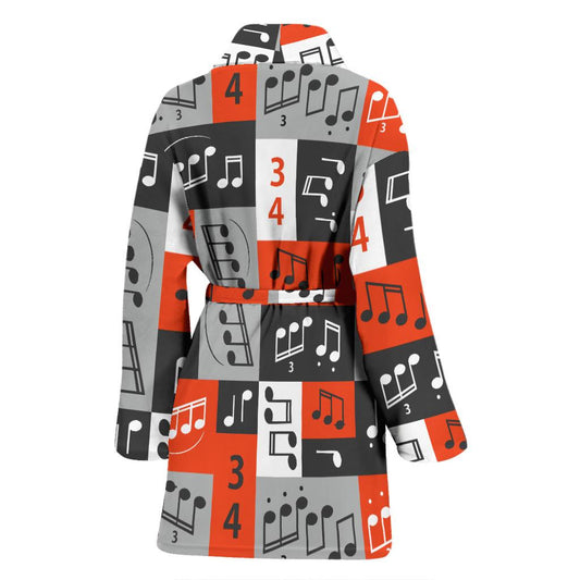 Music Note Design Themed Print Women Bath Robe-JTAMIGO.COM