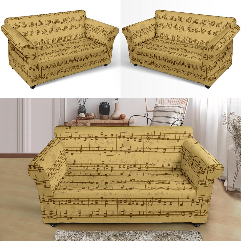 Music Note Vintage Themed Print Loveseat Slipcover-JTAMIGO.COM