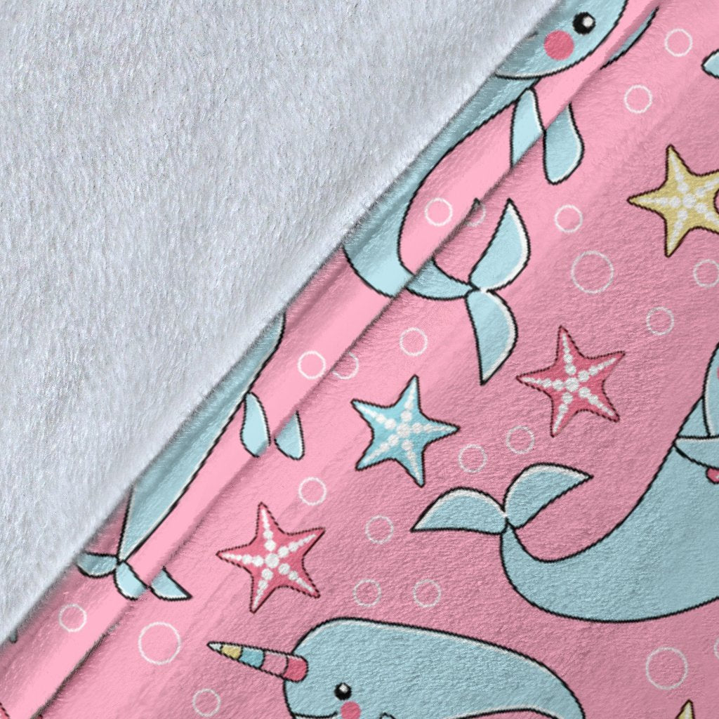 Narwhal Cartoon Cute Print Fleece Blanket