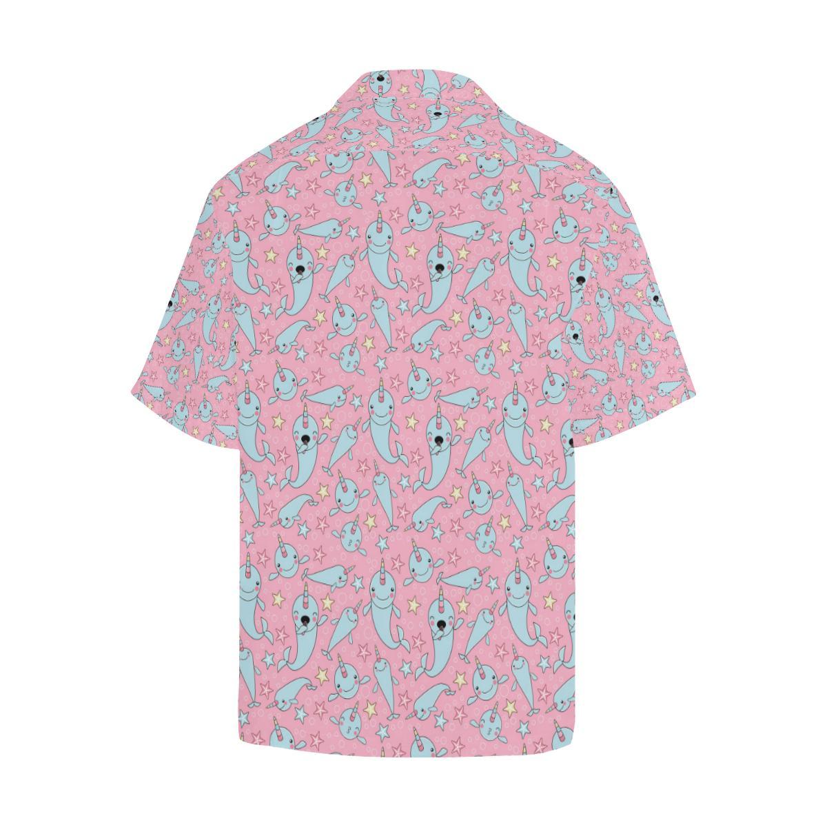 Narwhal Cartoon Cute Print Men Aloha Hawaiian Shirt