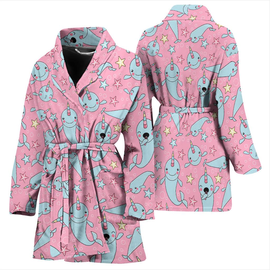 Narwhal Cartoon Cute Print Women Bath Robe-JTAMIGO.COM