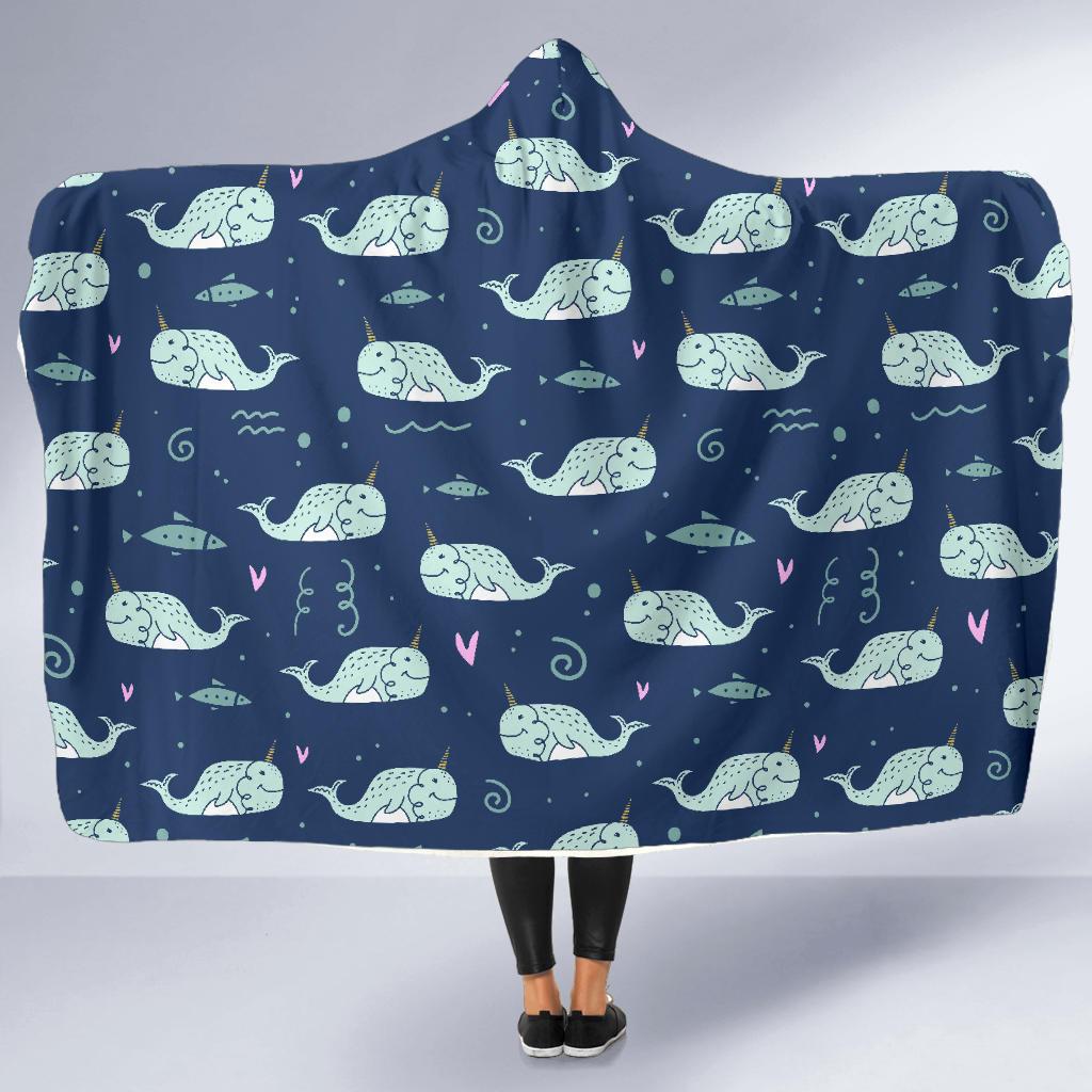 Narwhal Design Print Hooded Blanket-JTAMIGO.COM