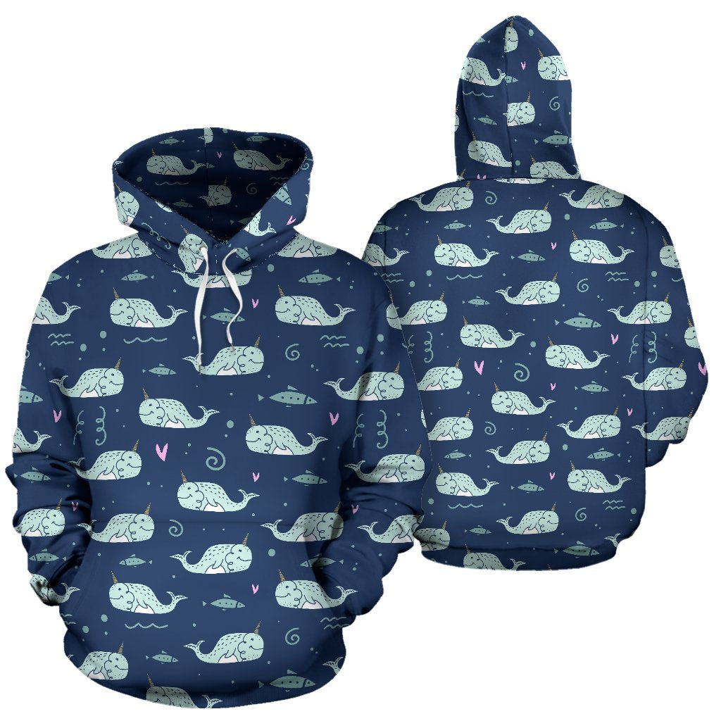 Narwhal Design Print Pullover Hoodie
