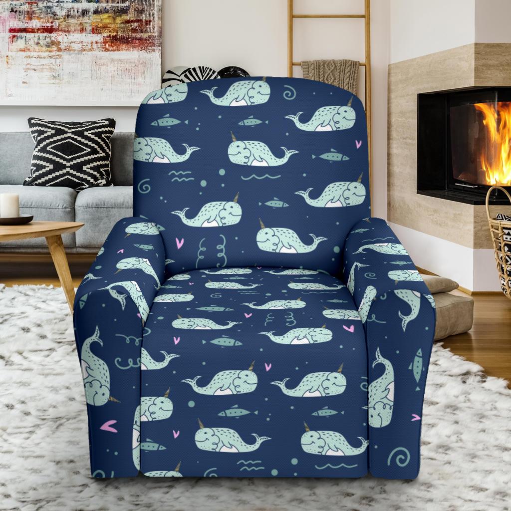 Narwhal Design Print Single Sofa Slipcover -JTAMIGO.COM