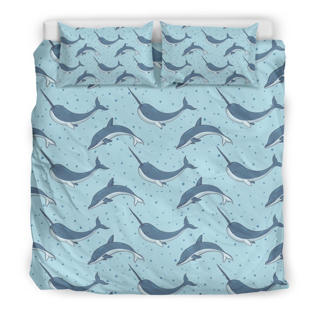 Narwhal Dolphin Print Duvet Cover Bedding Set