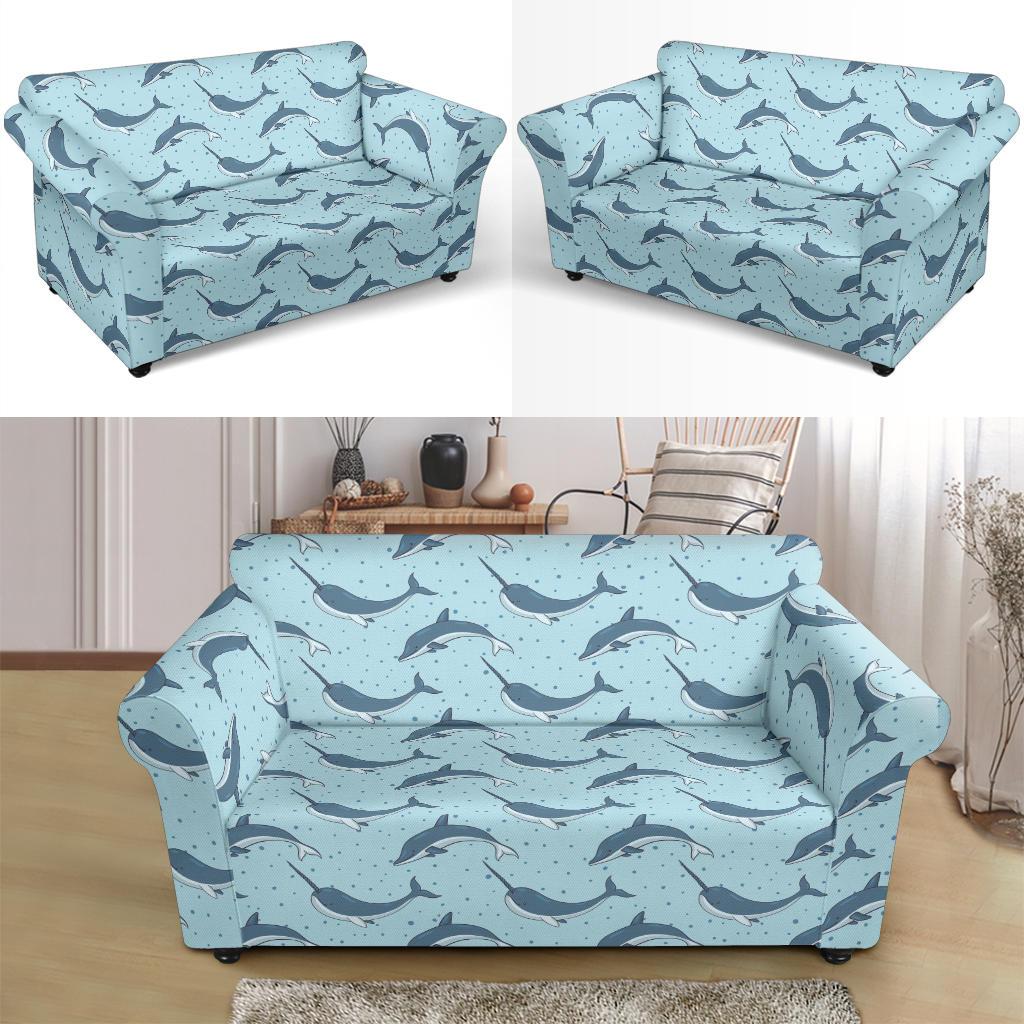 Narwhal Dolphin Print Loveseat Slipcover-JTAMIGO.COM