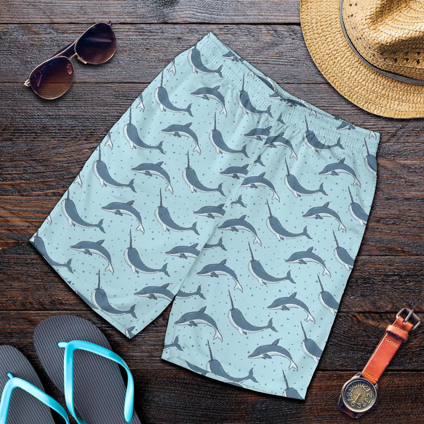 Narwhal Dolphin Print Mens Shorts-JTAMIGO.COM