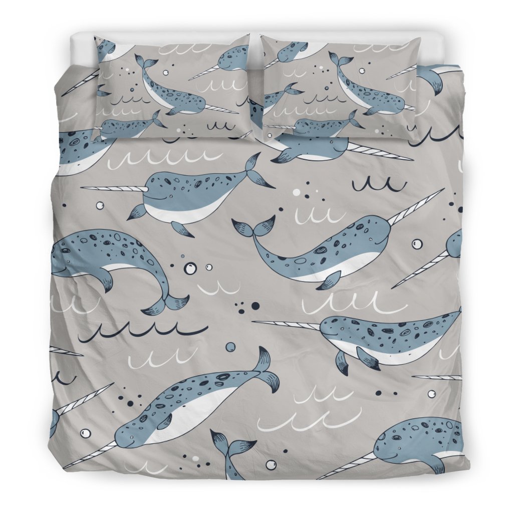 Narwhal Pattern Print Duvet Cover Bedding Set