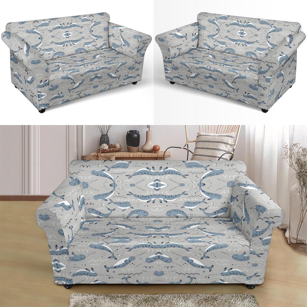Narwhal Pattern Print Loveseat Slipcover-JTAMIGO.COM