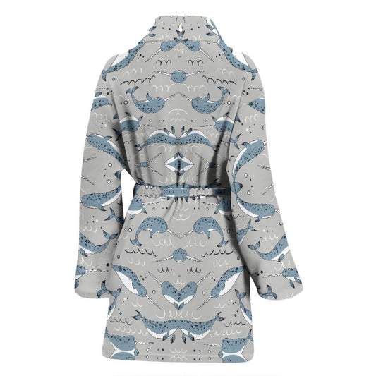 Narwhal Pattern Print Women Bath Robe-JTAMIGO.COM