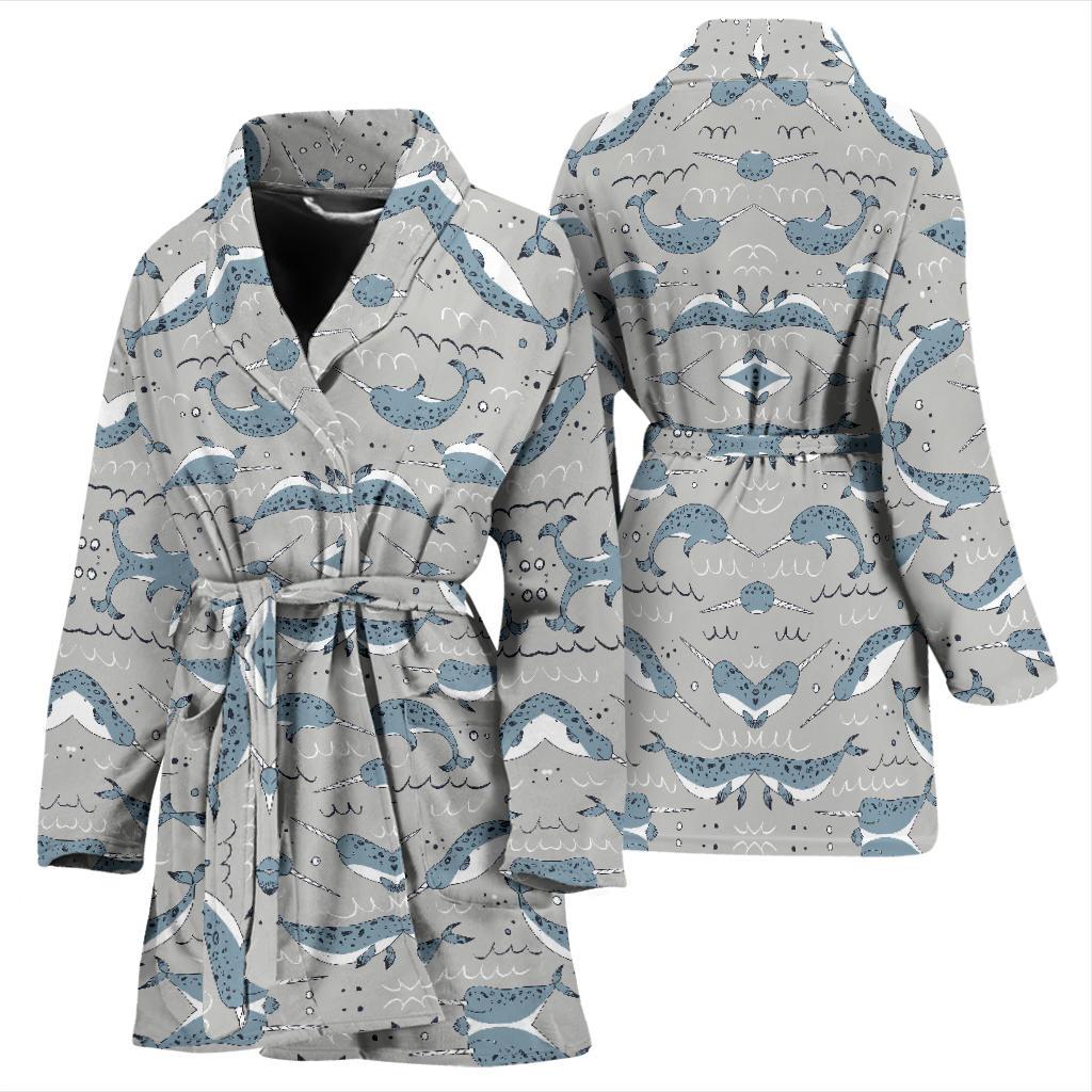 Narwhal Pattern Print Women Bath Robe-JTAMIGO.COM