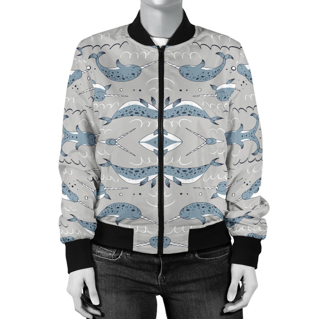 Narwhal Pattern Print Women Casual Bomber Jacket
