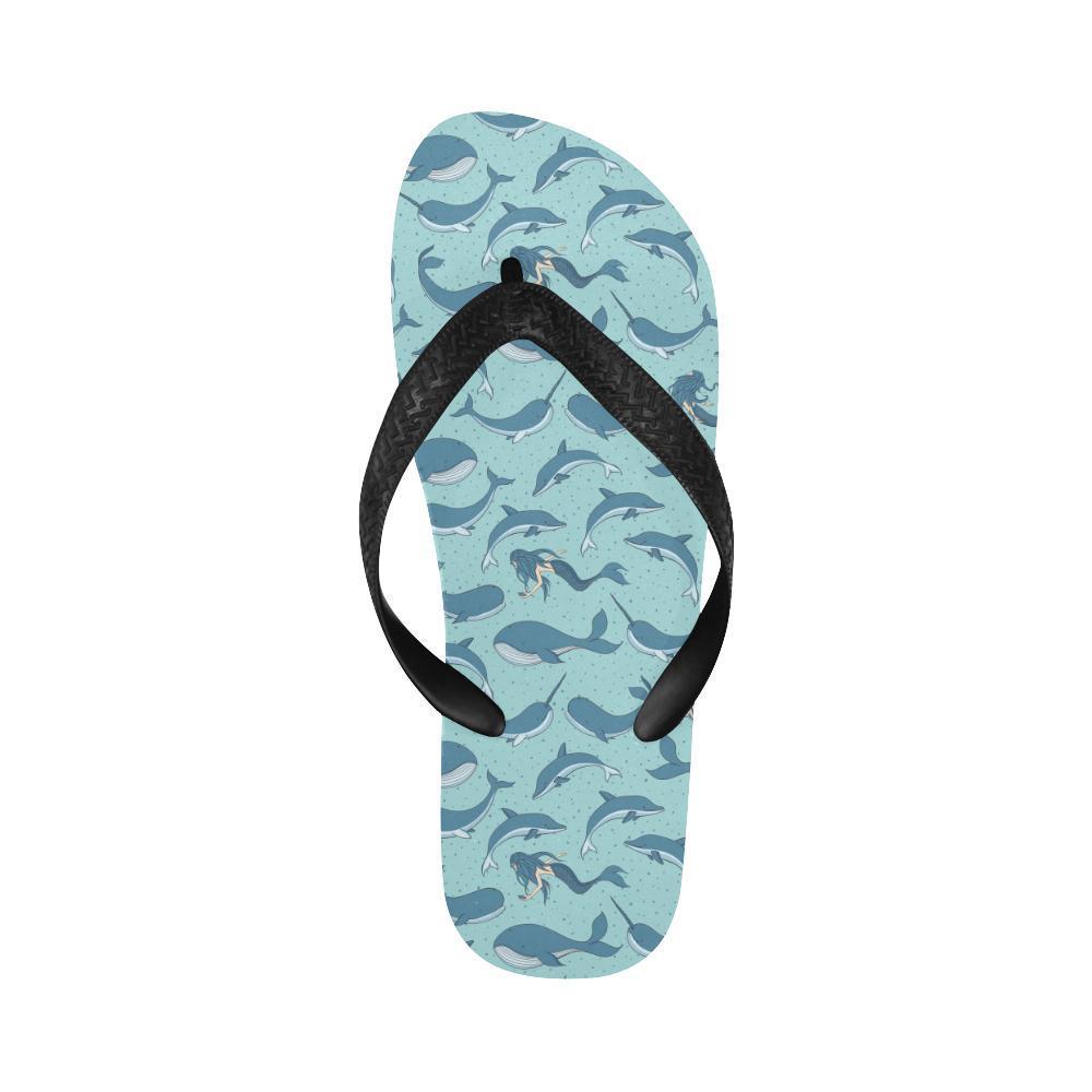 Narwhal Themed Print Flip Flops-JTAMIGO.COM