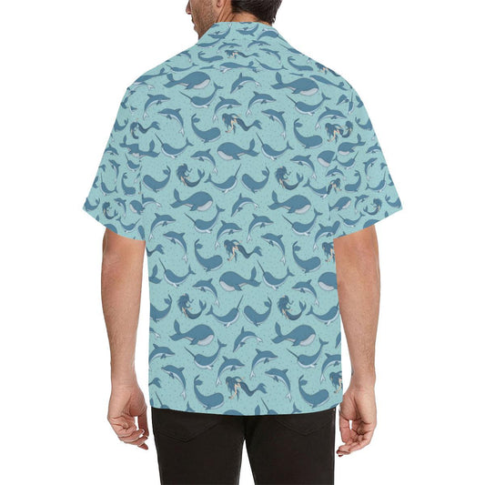 Narwhal Themed Print Men Aloha Hawaiian Shirt