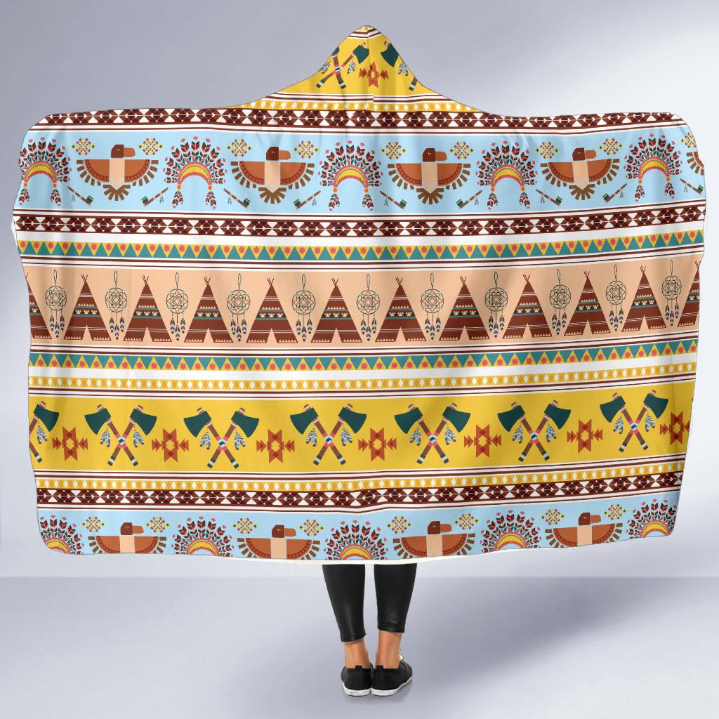Native American Pattern Design Print Hooded Blanket-JTAMIGO.COM