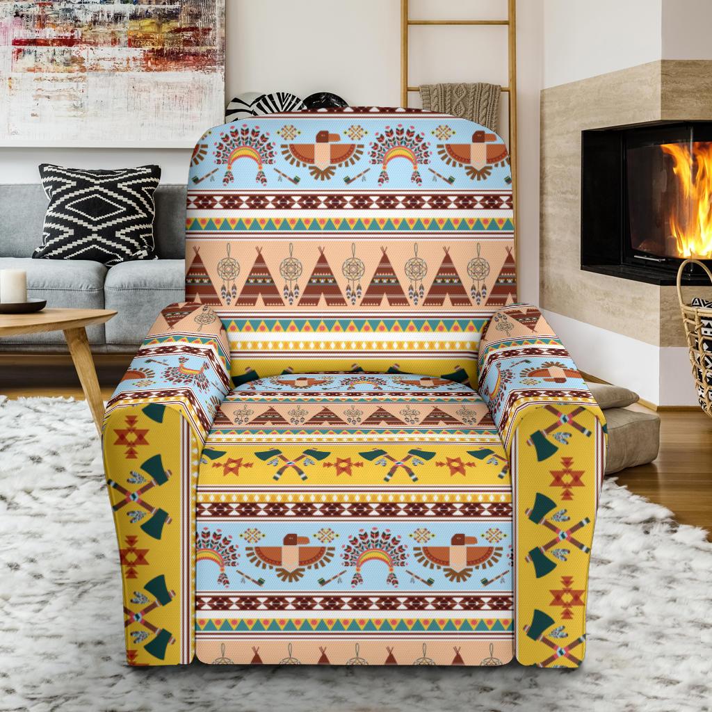 Native American Pattern Design Print Single Sofa Slipcover -JTAMIGO.COM