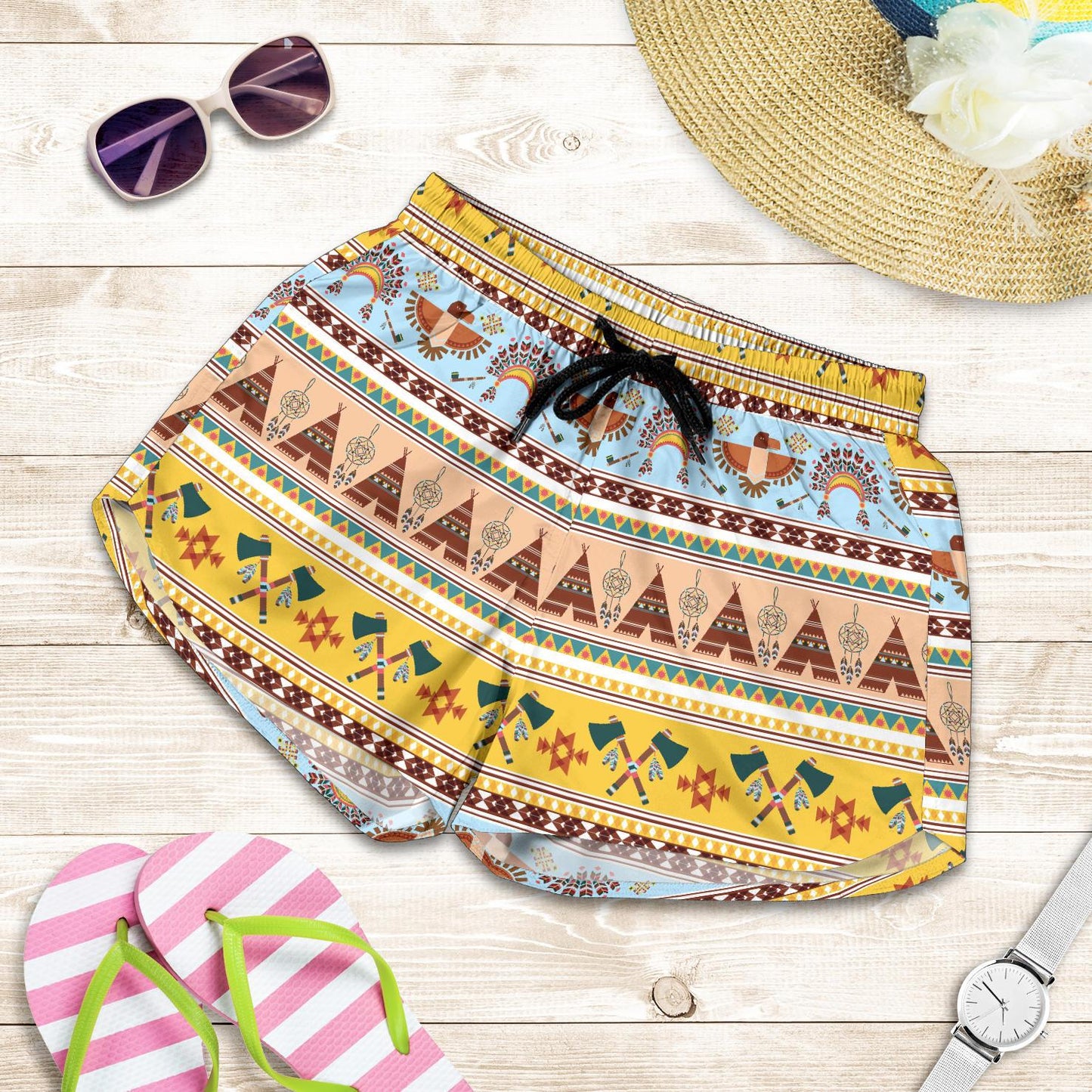 Native American Pattern Design Print Women Shorts-JTAMIGO.COM