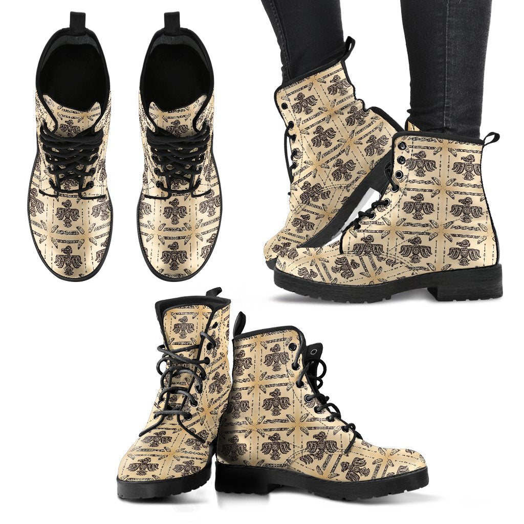 Native American Themed Design Print Women Leather Boots-JTAMIGO.COM