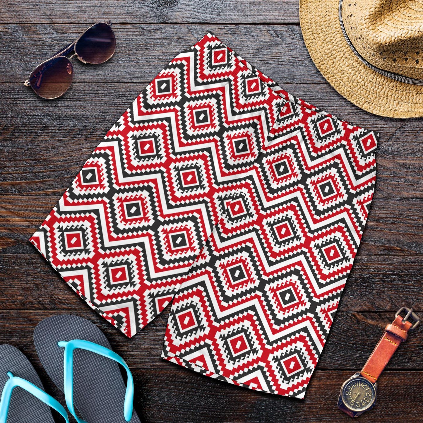 Native American Themed Tribal Print Mens Shorts-JTAMIGO.COM