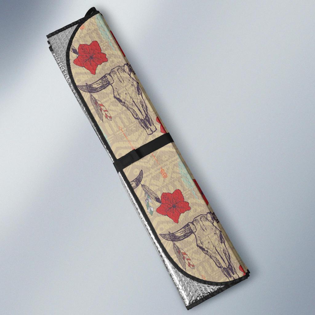 Native Buffalo Head Themed Design Print Car Sun Shade For Windshield