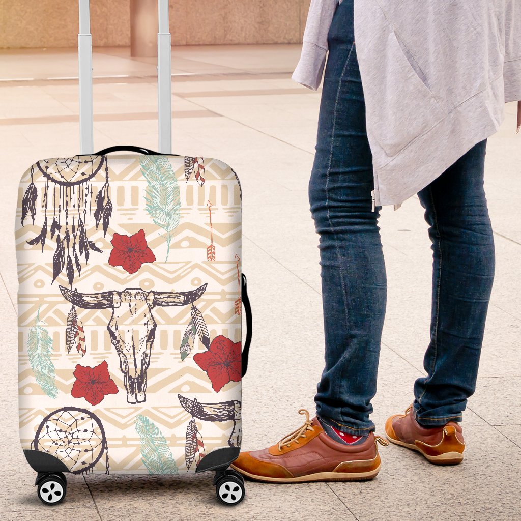 Native Buffalo Head Themed Design Print Luggage Cover Protector