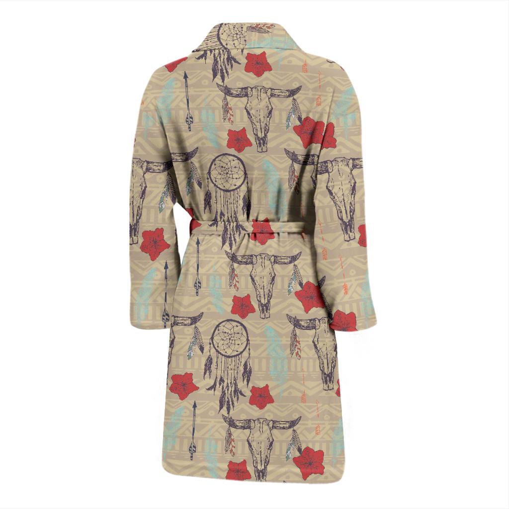 Native Buffalo Head Themed Design Print Men Bath Robe-JTAMIGO.COM