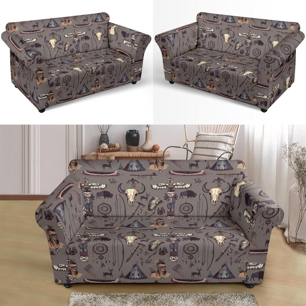 Native Indian life Design Print Loveseat Slipcover-JTAMIGO.COM