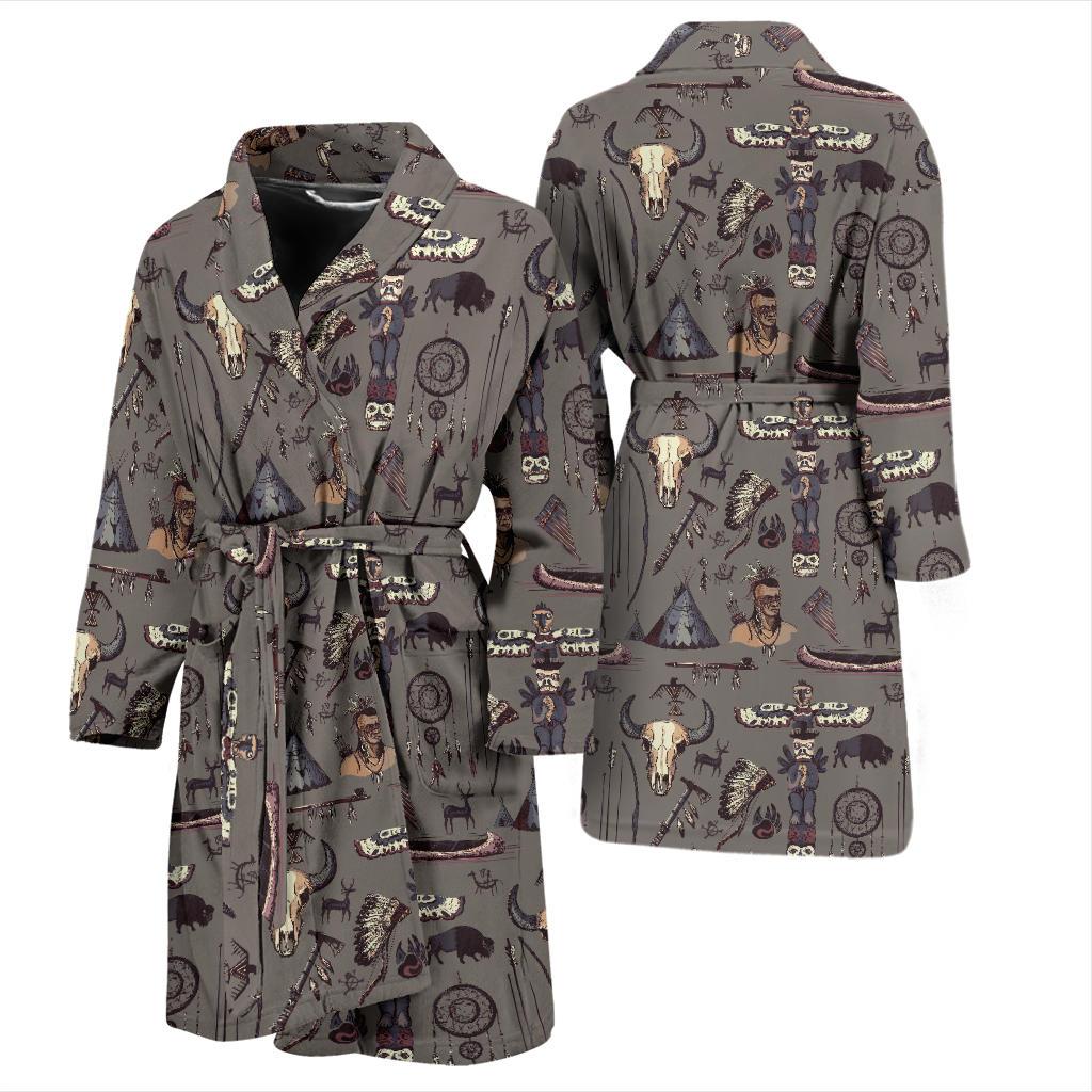 Native Indian life Design Print Men Bath Robe-JTAMIGO.COM