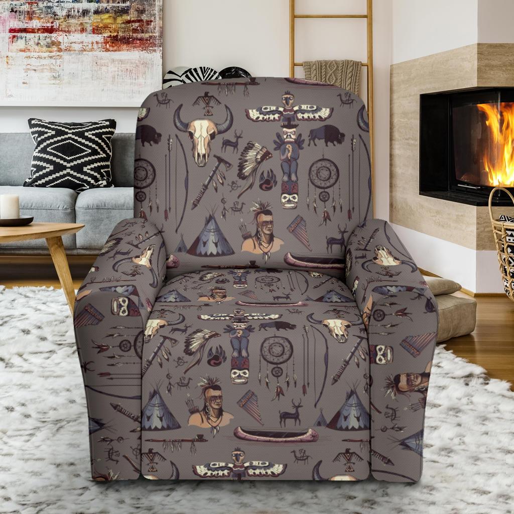 Native Indian life Design Print Single Sofa Slipcover -JTAMIGO.COM
