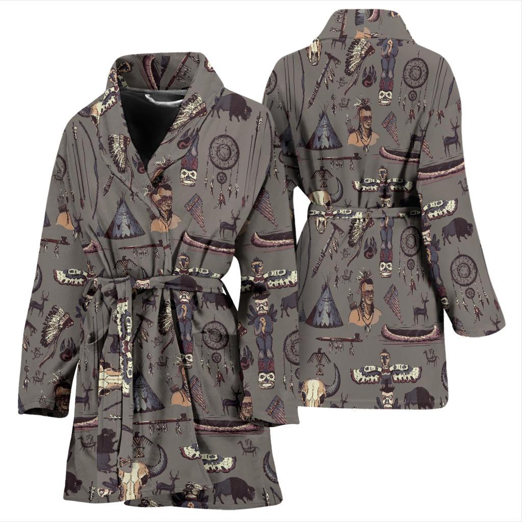 Native Indian life Design Print Women Bath Robe-JTAMIGO.COM