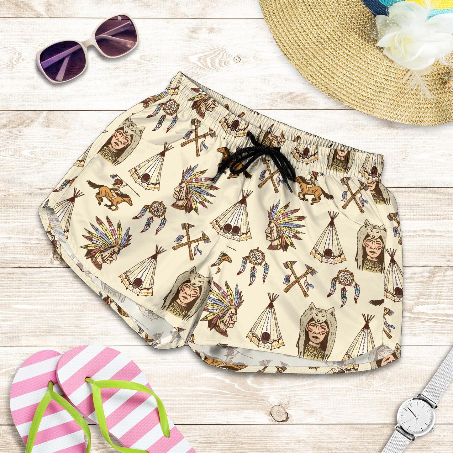 Native Indian Pattern Design Print Women Shorts-JTAMIGO.COM
