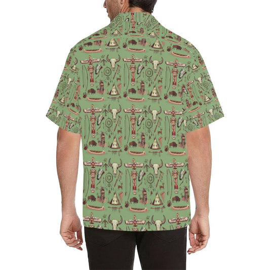 Native Indian Themed Design Print Men Aloha Hawaiian Shirt