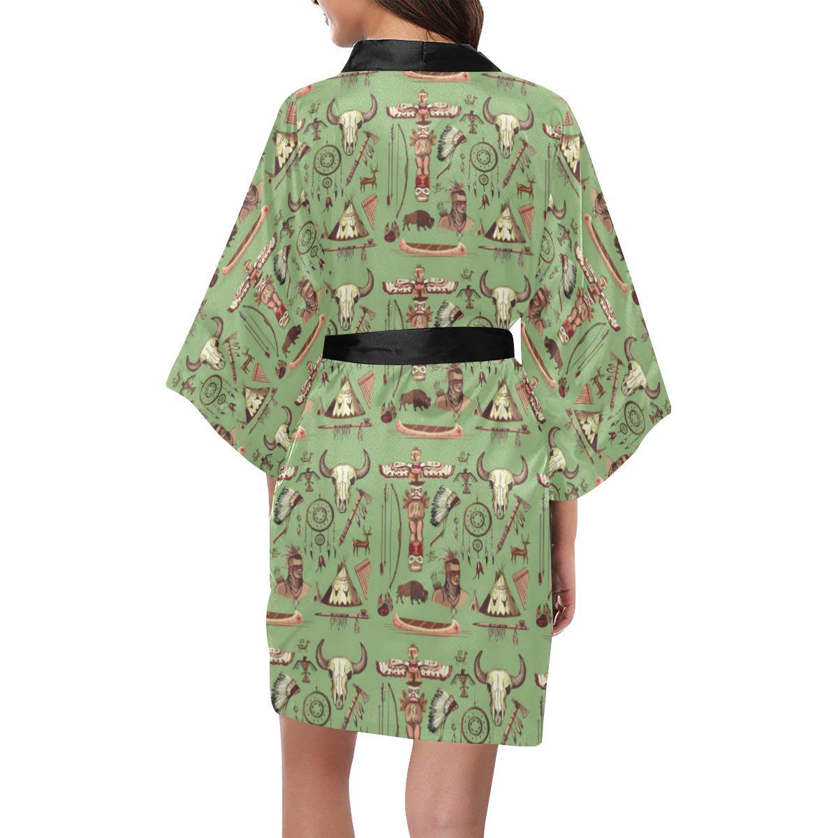 Native Indian Themed Design Print Women Short Kimono Robe