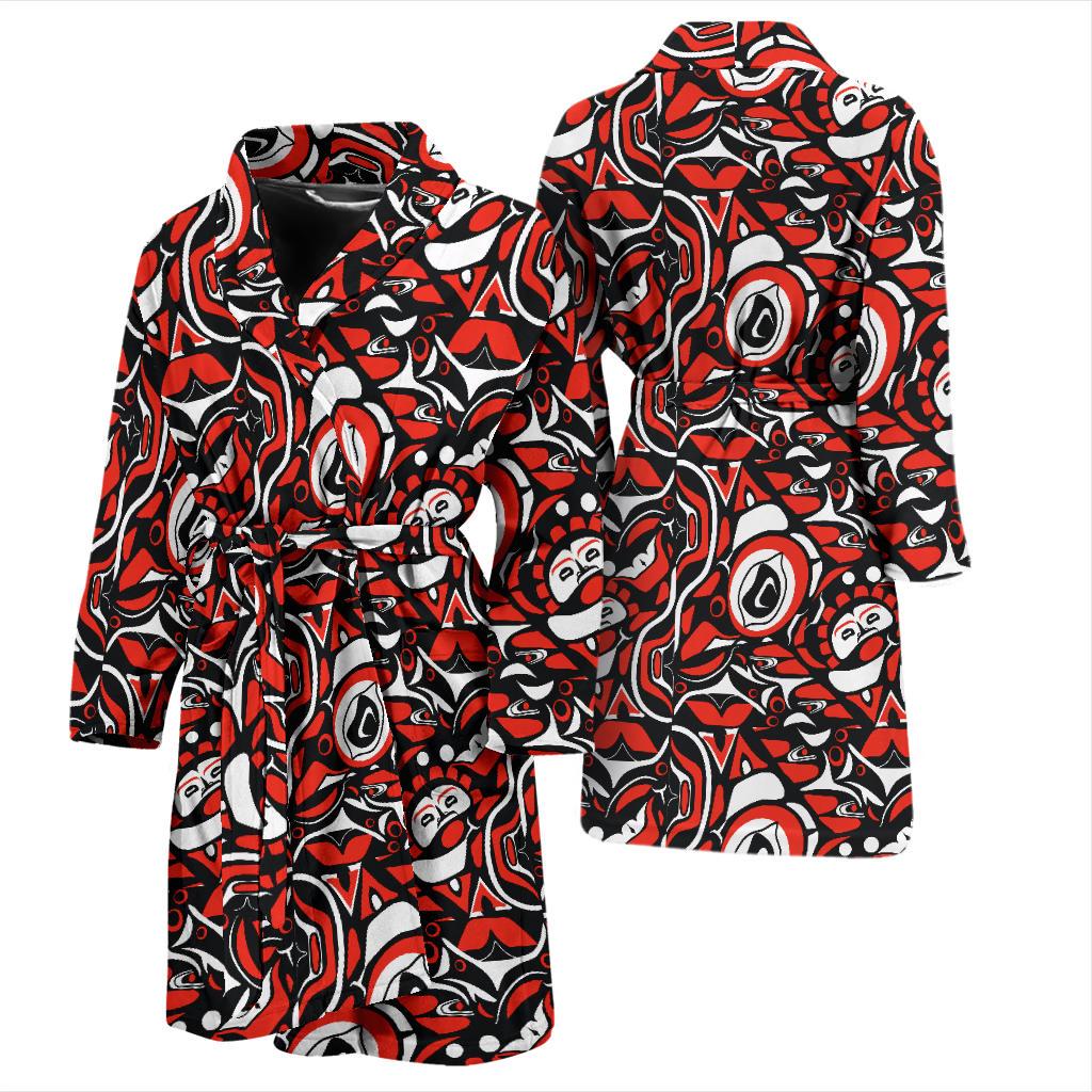 Native North American Themed Print Men Bath Robe-JTAMIGO.COM