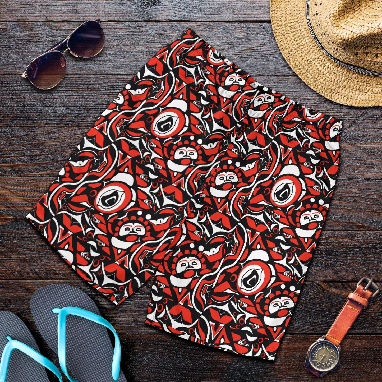 Native North American Themed Print Mens Shorts-JTAMIGO.COM