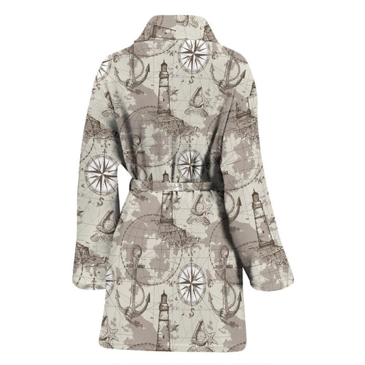 Nautical Map Design Themed Print Women Bath Robe-JTAMIGO.COM