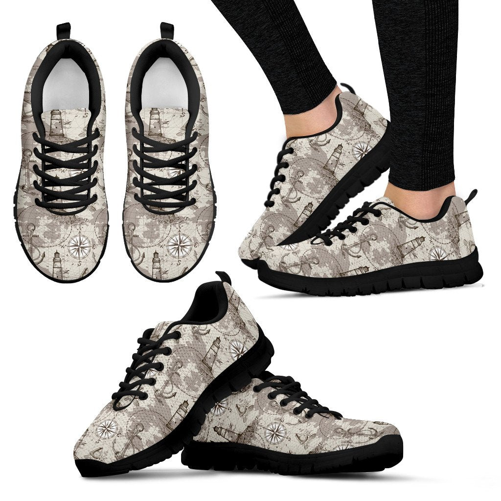 Nautical Map Design Themed Print Women Sneakers Shoes
