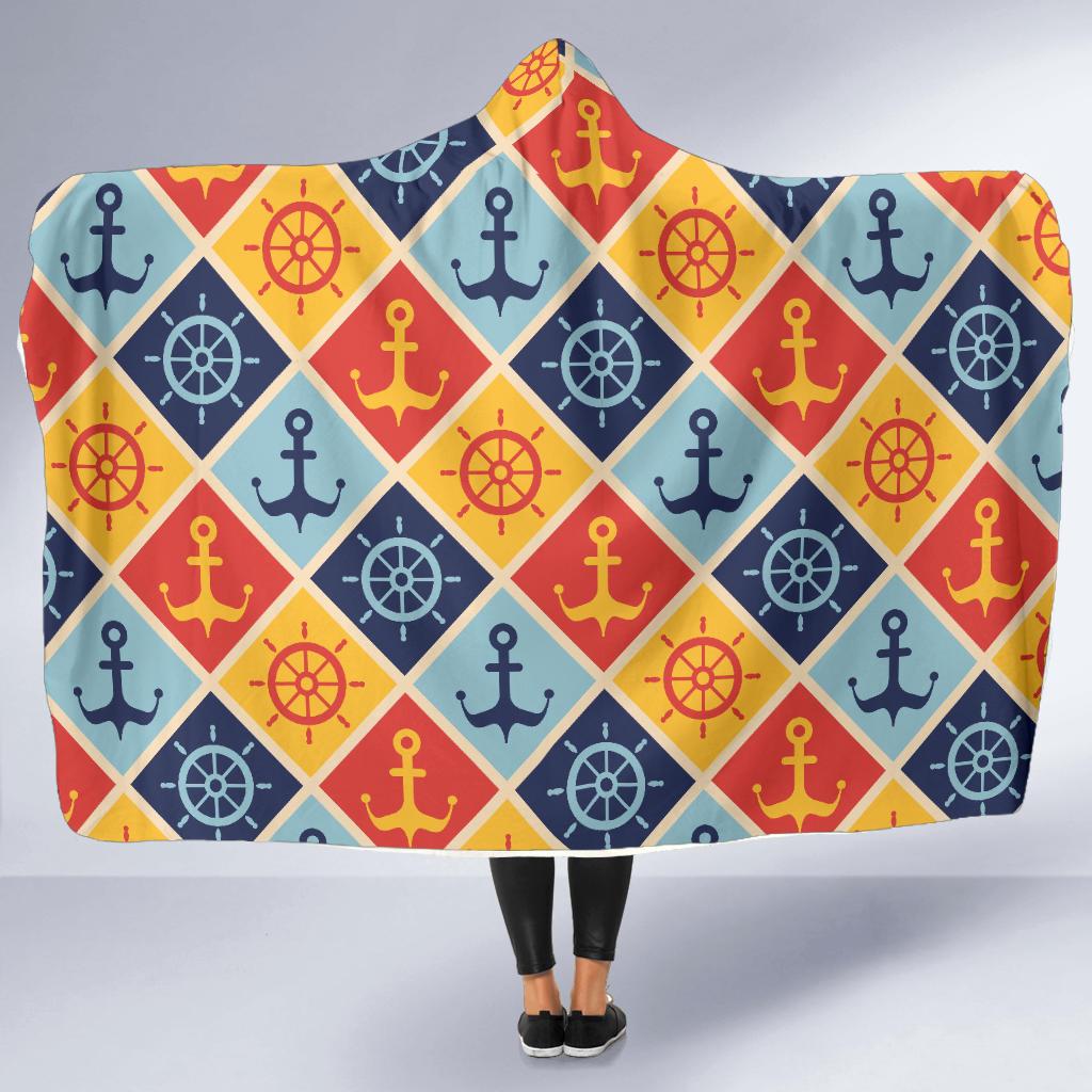 Nautical Pattern Design Themed Print Hooded Blanket-JTAMIGO.COM