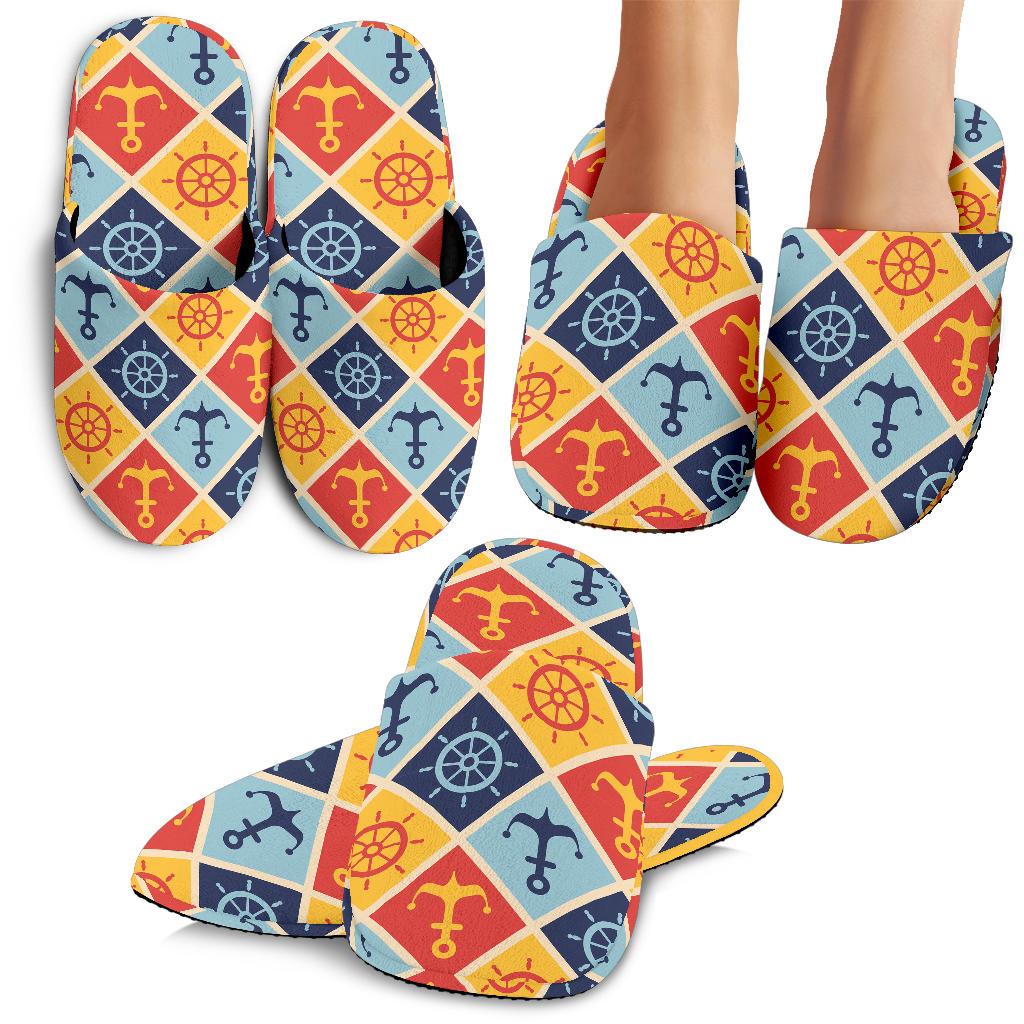 Nautical Pattern Design Themed Print House Slippers