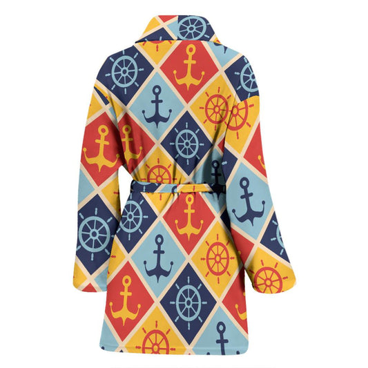 Nautical Pattern Design Themed Print Women Bath Robe-JTAMIGO.COM