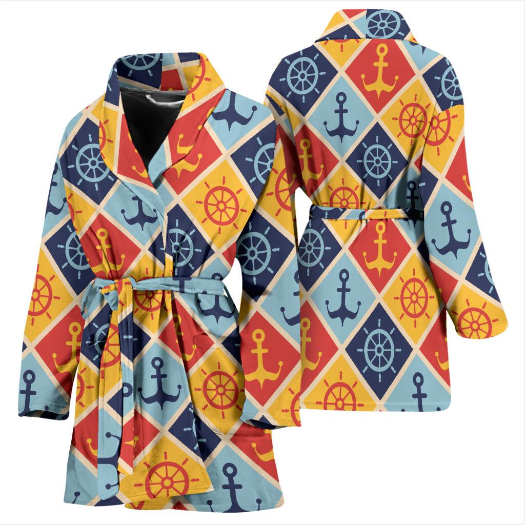 Nautical Pattern Design Themed Print Women Bath Robe-JTAMIGO.COM