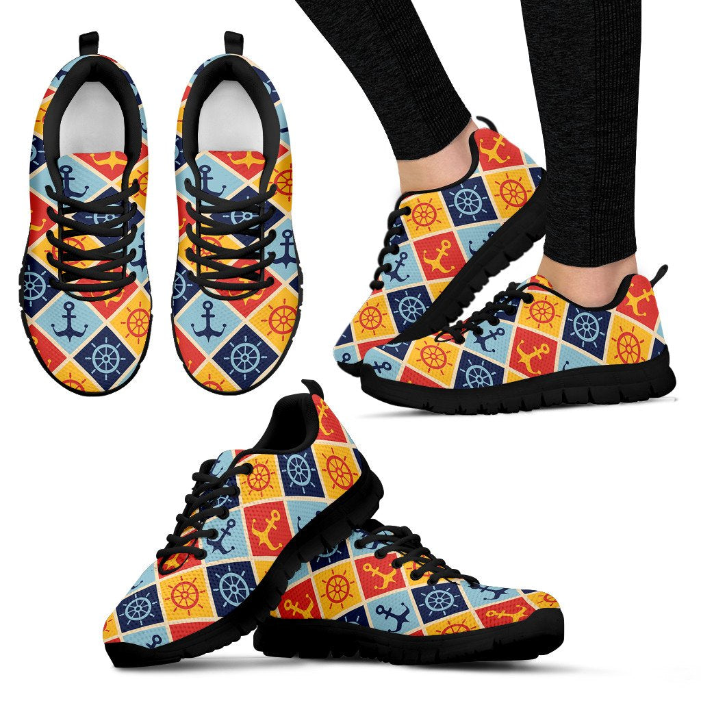 Nautical Pattern Design Themed Print Women Sneakers Shoes