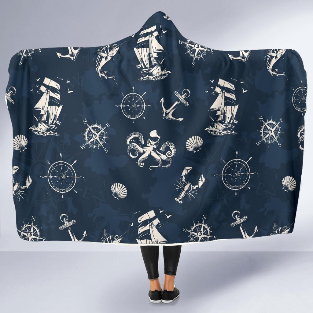 Nautical Sea Themed Print Hooded Blanket-JTAMIGO.COM
