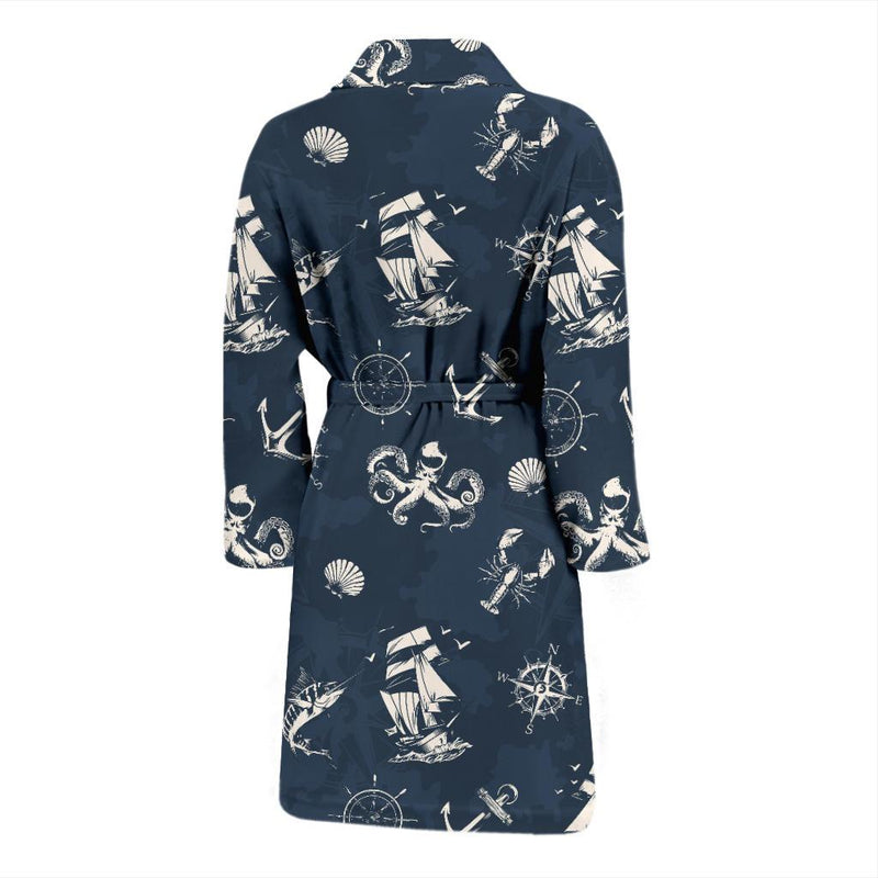 Nautical Sea Themed Print Men Bath Robe-JTAMIGO.COM