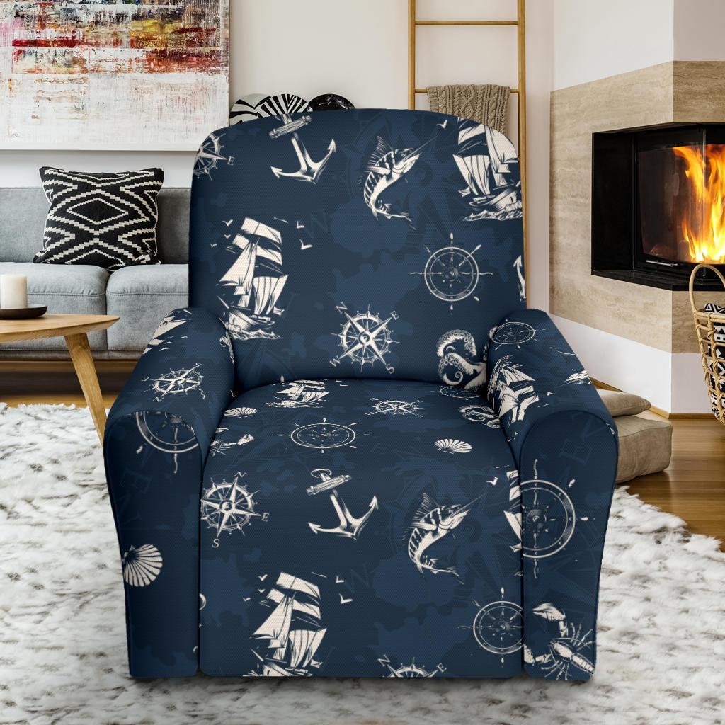 Nautical Sea Themed Print Single Sofa Slipcover -JTAMIGO.COM