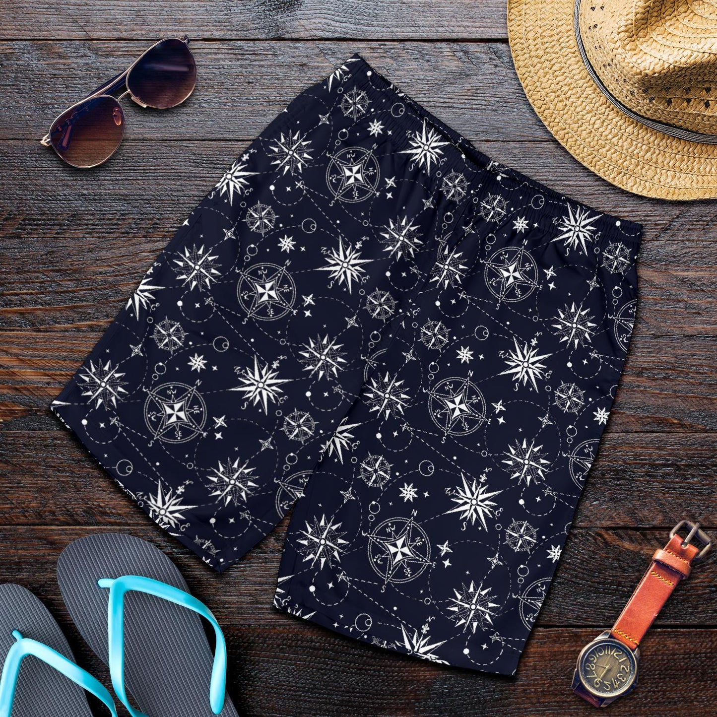 Nautical Sky Design Themed Print Mens Shorts-JTAMIGO.COM