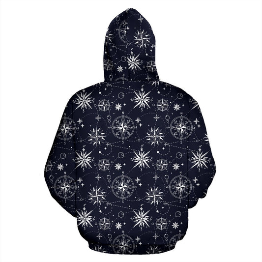Nautical Sky Design Themed Print Pullover Hoodie