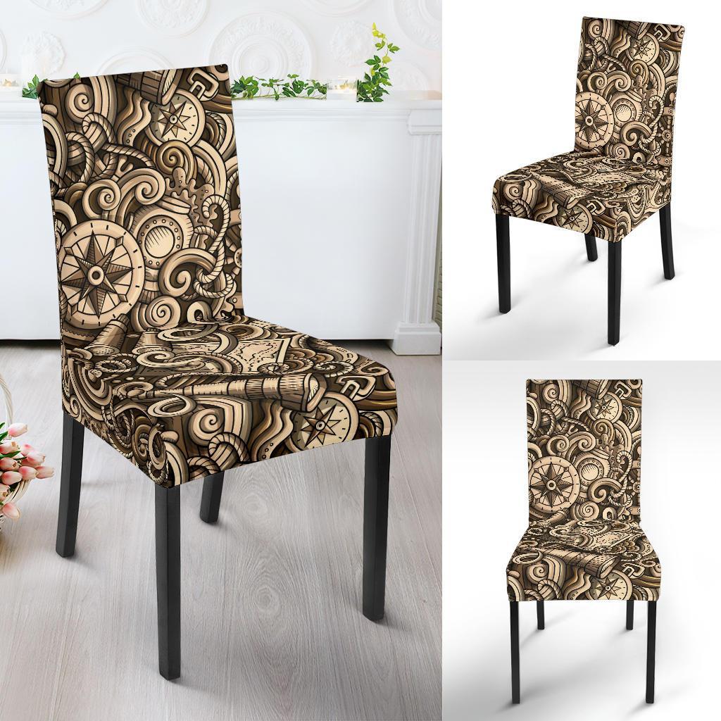Nautical Tattoo Design Themed Print Dining Chair Slipcover-JTAMIGO.COM