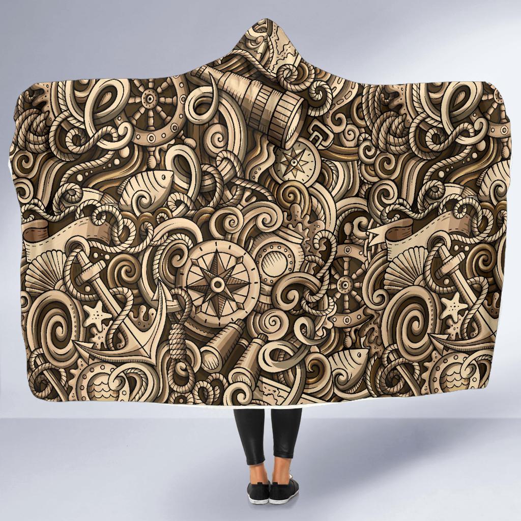 Nautical Tattoo Design Themed Print Hooded Blanket-JTAMIGO.COM