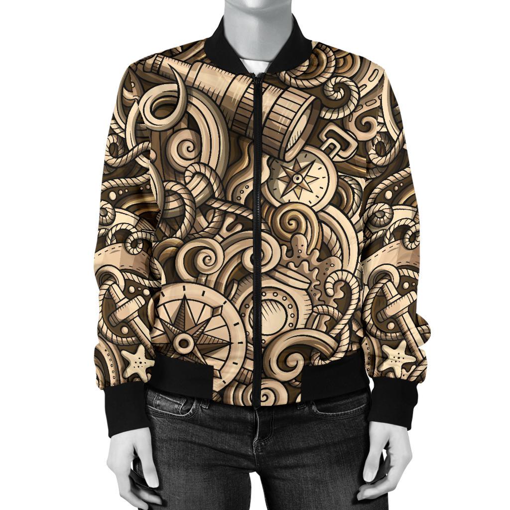 Nautical Tattoo Design Themed Print Women Casual Bomber Jacket